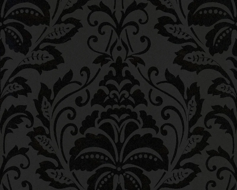 Modern Damask Wallpaper in Black design by BD Wall