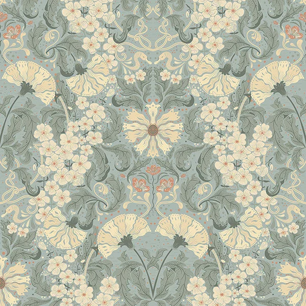 Ojvind Light Blue Floral Ogee Wallpaper