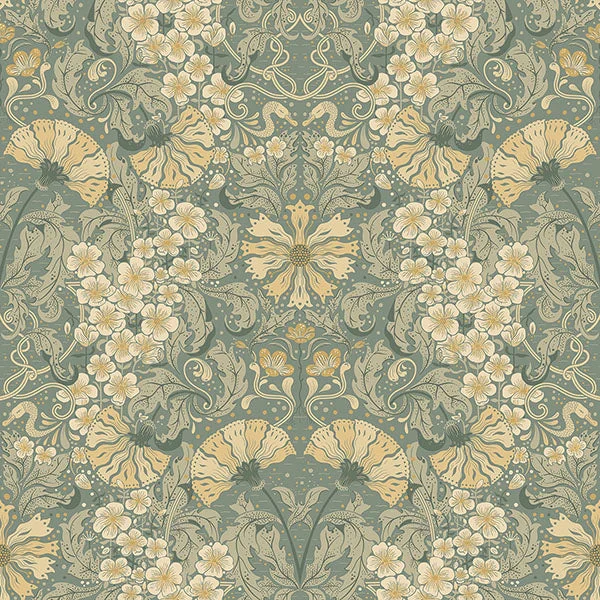 Ojvind Sea Green Floral Ogee Wallpaper