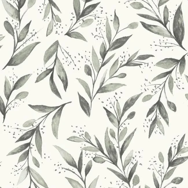 Olive Branch Peel & Stick Wallpaper in Charcoal