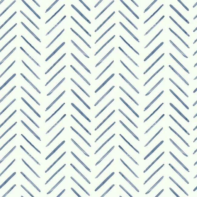 Painted Herringbone Wallpaper in Navy from the Water's Edge Resource Library