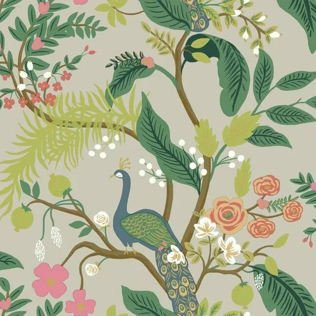 Peacock Wallpaper in Linen from the Rifle Paper Co. Collection