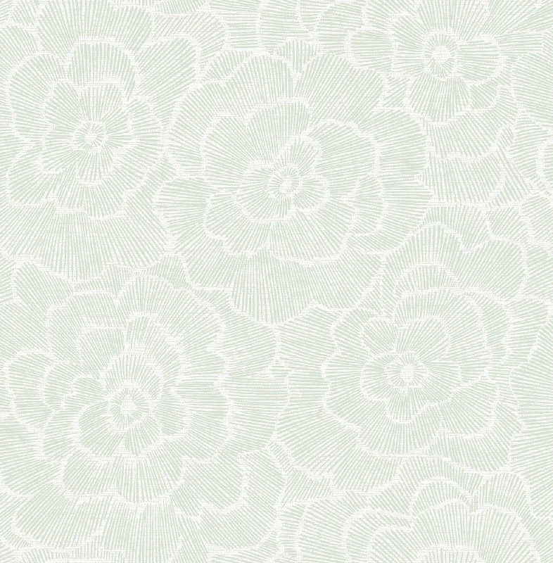 Periwinkle Light Green Textured Floral Wallpaper