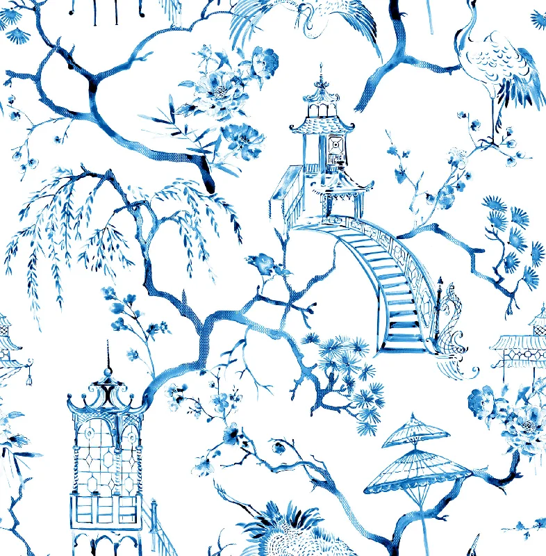 Serena Blue Chinoiserie Wallpaper