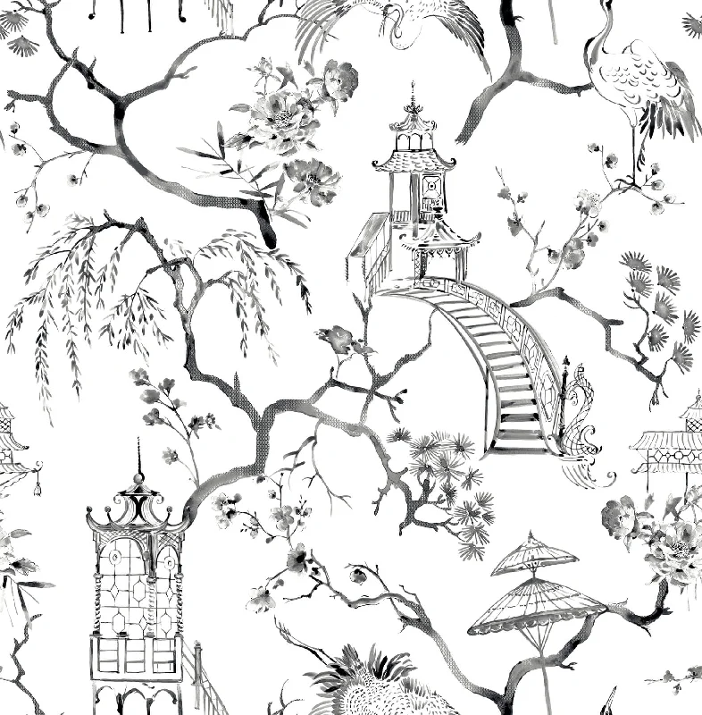 Serena Charcoal Chinoiserie Wallpaper