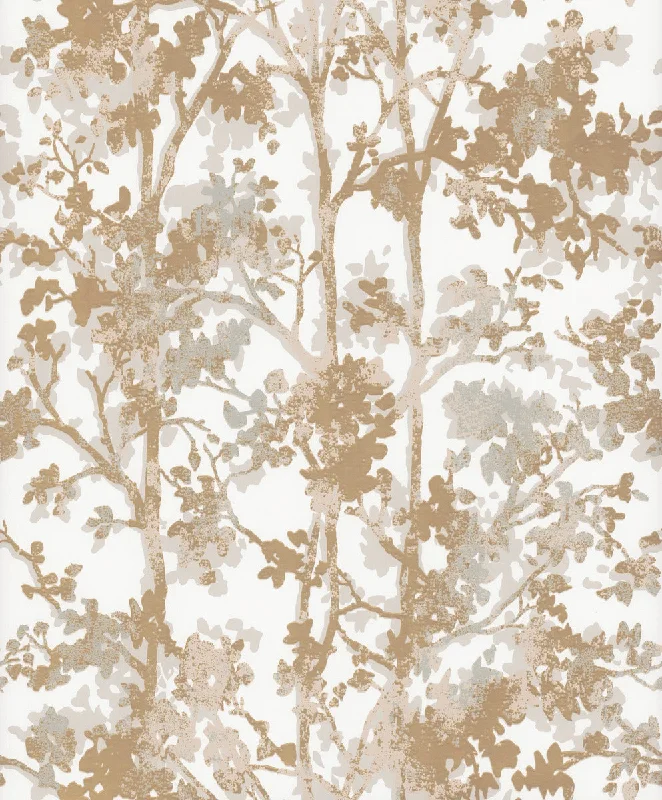 Shimmering Foliage Wallpaper in White/Gold from the Modern Metals Second Edition