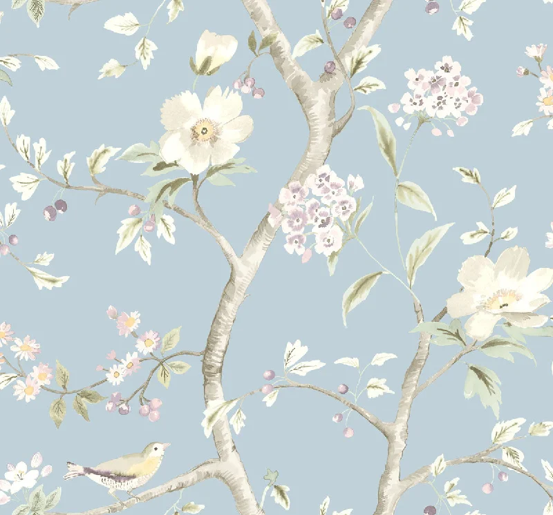 Southport Floral Trail Wallpaper in Sky Blue and Arrowroot from the Luxe Retreat Collection