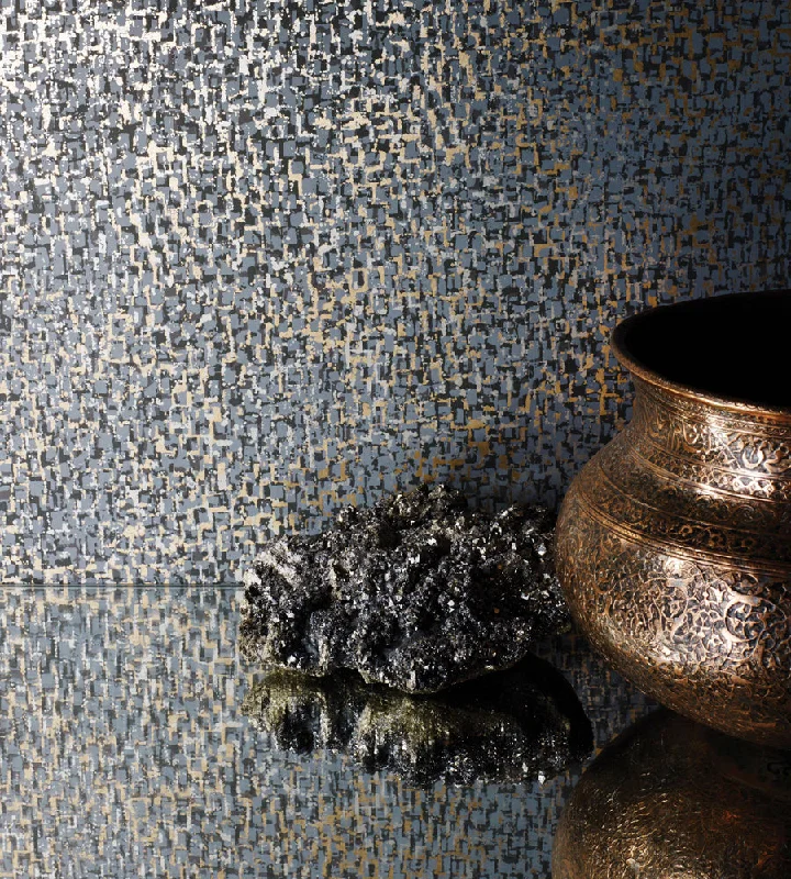 Tesserae Wallpaper in Slate and Metallic Bronze from the Pasha Collection by Osborne & Little