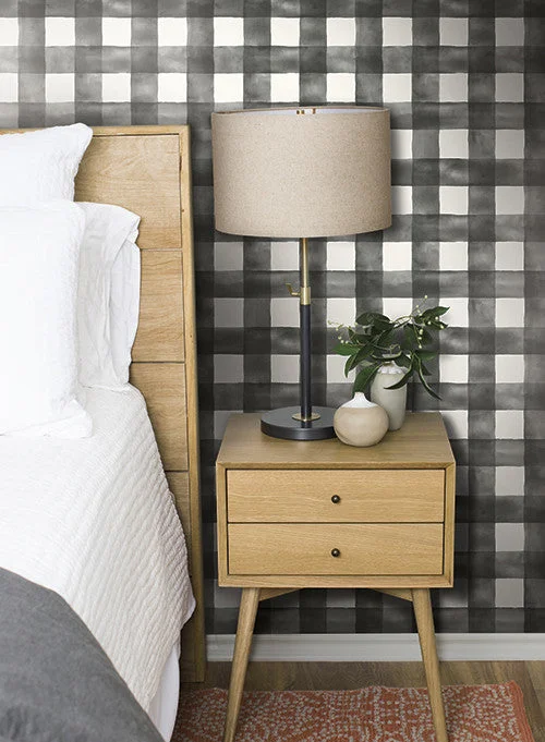 Watercolor Check Wallpaper in Black and White from the Magnolia Home Collection